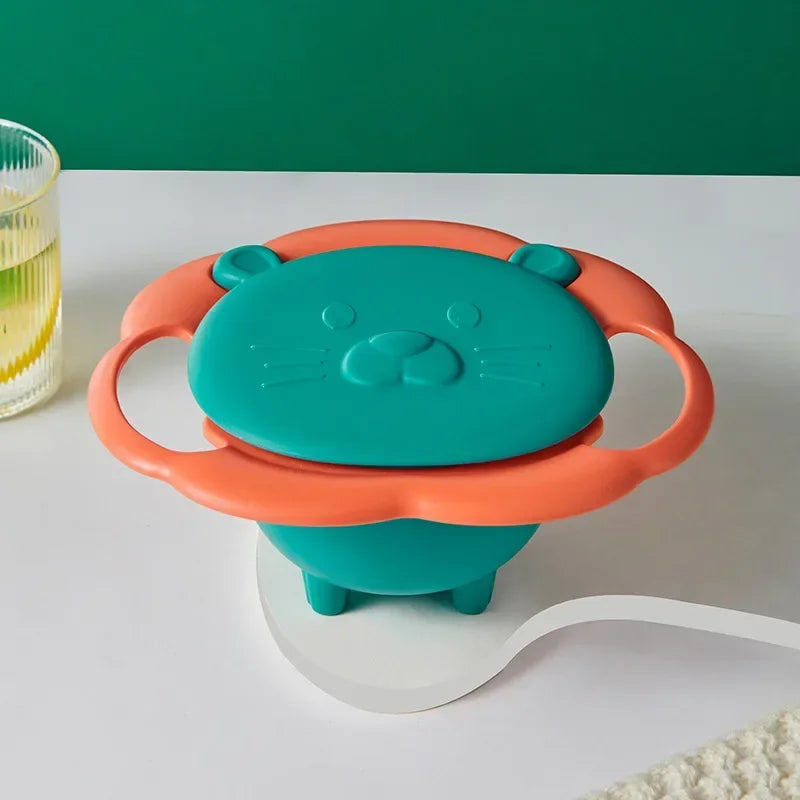 360-degree gyro bowl for kids with spill-proof rotating design”