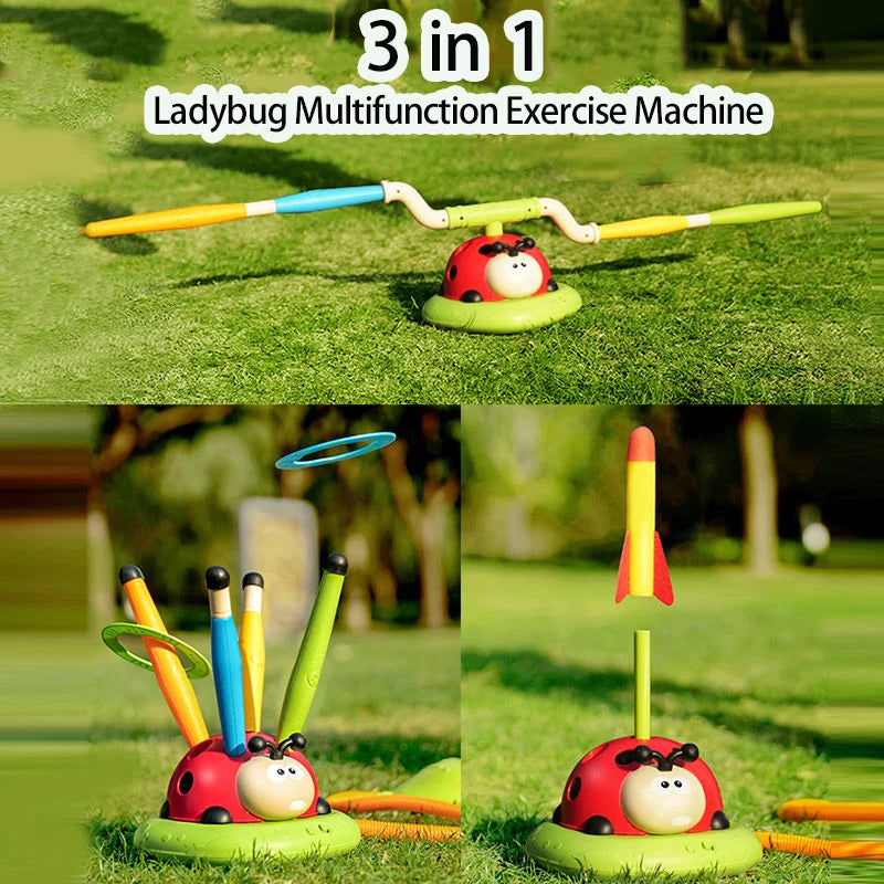 3-in-1 kids skipping sports toy set with ladybug design, jumping, ring toss, stacking