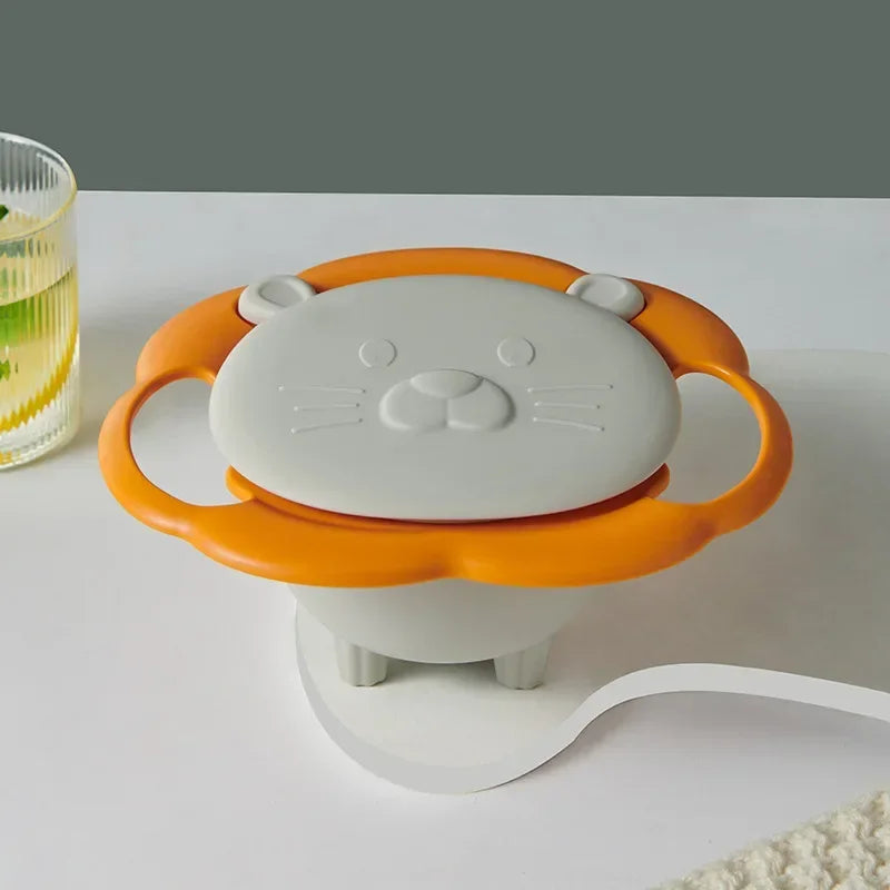 360-degree gyro bowl for kids with spill-proof rotating design”