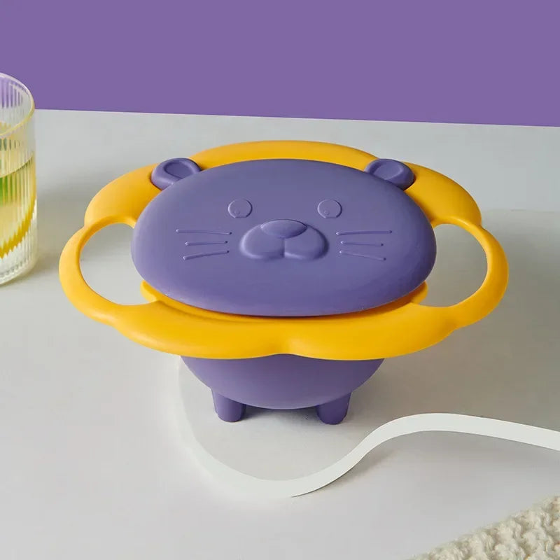 360-degree gyro bowl for kids with spill-proof rotating design”