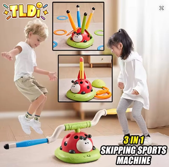 3-in-1 kids skipping sports toy set with ladybug design, jumping, ring toss, stacking
